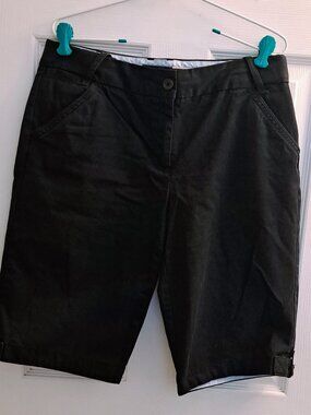 Lands End Shorts Women' Size 8 Black Work Uniform Chino Bottoms stretch waist